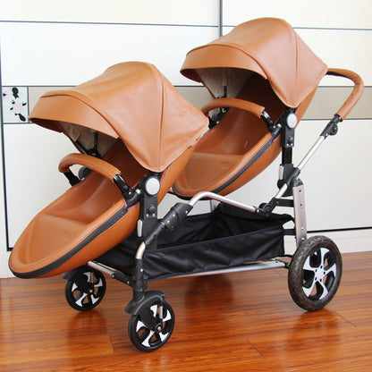 New Luxury Pu leather baby strollers,white twin stroller,baby carriage,double stroller,twins stroller,Eggshell baby car