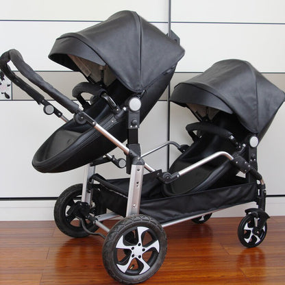 New Luxury Pu leather baby strollers,white twin stroller,baby carriage,double stroller,twins stroller,Eggshell baby car