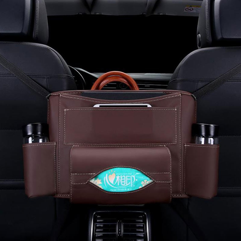 Car Seat Organizer and Storage Bag - Premium Leather, Easy to Hang and Store