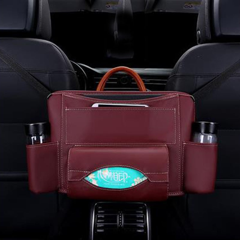 Car Seat Organizer and Storage Bag - Premium Leather, Easy to Hang and Store