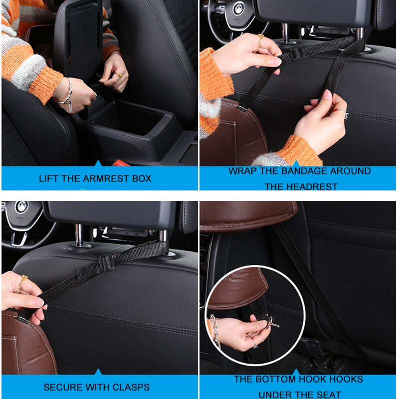 Car Seat Organizer and Storage Bag - Premium Leather, Easy to Hang and Store