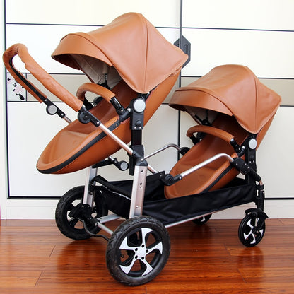 New Luxury Pu leather baby strollers,white twin stroller,baby carriage,double stroller,twins stroller,Eggshell baby car