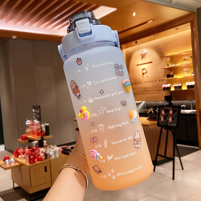 2L Sports Water Bottle With Straw Outdoor Cold Water Bottles With Time Marker Drinkware Men Women Fitness Water Bottles BPA Free