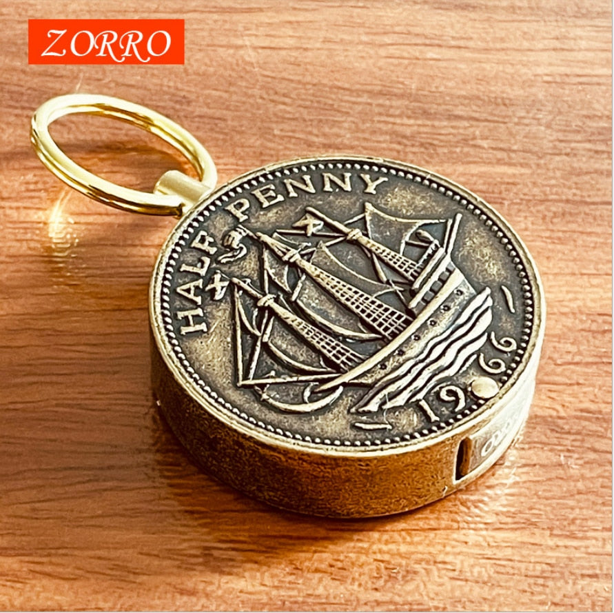 Zorro New Retro Coin Keychain Gasoline Kerosene Lighter Collection Smoking Igniter Funny Gadgets Exquisite Gifts Portable Cute