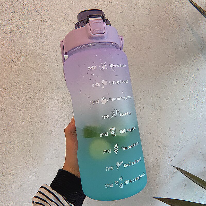 2L Sports Water Bottle With Straw Outdoor Cold Water Bottles With Time Marker Drinkware Men Women Fitness Water Bottles BPA Free