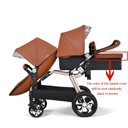 New Luxury Pu leather baby strollers,white twin stroller,baby carriage,double stroller,twins stroller,Eggshell baby car