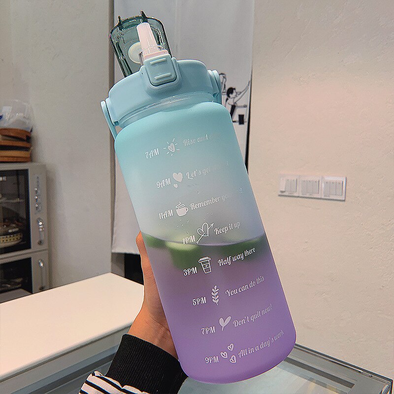 2L Sports Water Bottle With Straw Outdoor Cold Water Bottles With Time Marker Drinkware Men Women Fitness Water Bottles BPA Free