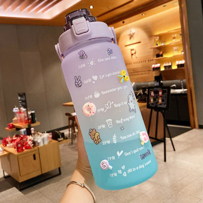 2L Sports Water Bottle With Straw Outdoor Cold Water Bottles With Time Marker Drinkware Men Women Fitness Water Bottles BPA Free