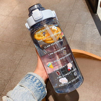 2L Sports Water Bottle With Straw Outdoor Cold Water Bottles With Time Marker Drinkware Men Women Fitness Water Bottles BPA Free