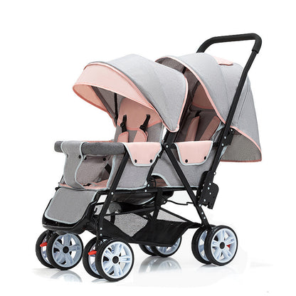 Stroller Children's Lightweight Baby Twins Front And Rear Sitting Plus-sized Four-wheel Convenient Double Sitting Lying Folding Cart