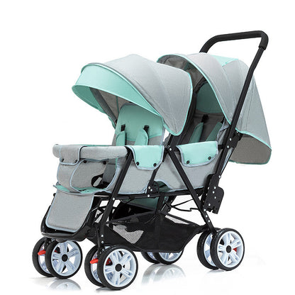 Stroller Children's Lightweight Baby Twins Front And Rear Sitting Plus-sized Four-wheel Convenient Double Sitting Lying Folding Cart