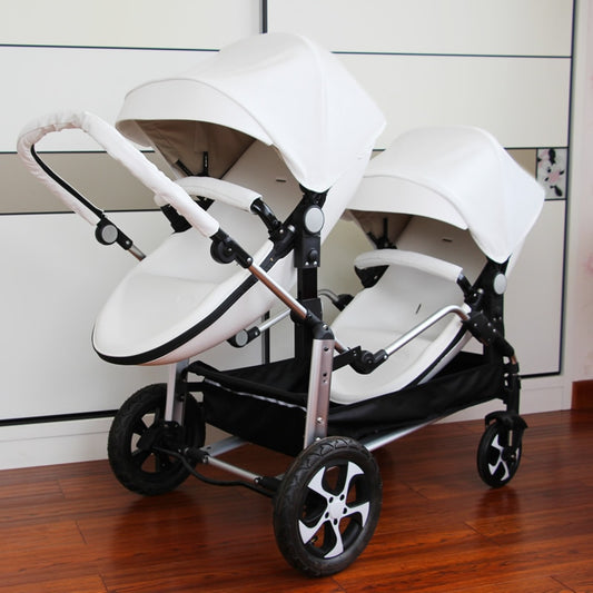 New Luxury Pu leather baby strollers,white twin stroller,baby carriage,double stroller,twins stroller,Eggshell baby car