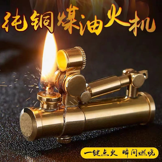 High Quality Vintage Automatic Machinery Creative Brass Trench Kerosene Gasoline Lighter Funny Unusual Gift